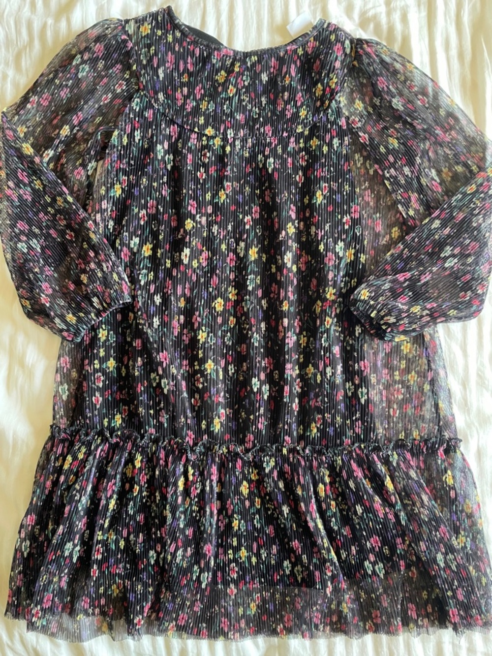 Zara Black Floral Sheer Long-Sleeve Ruffled Dress | Girls 10